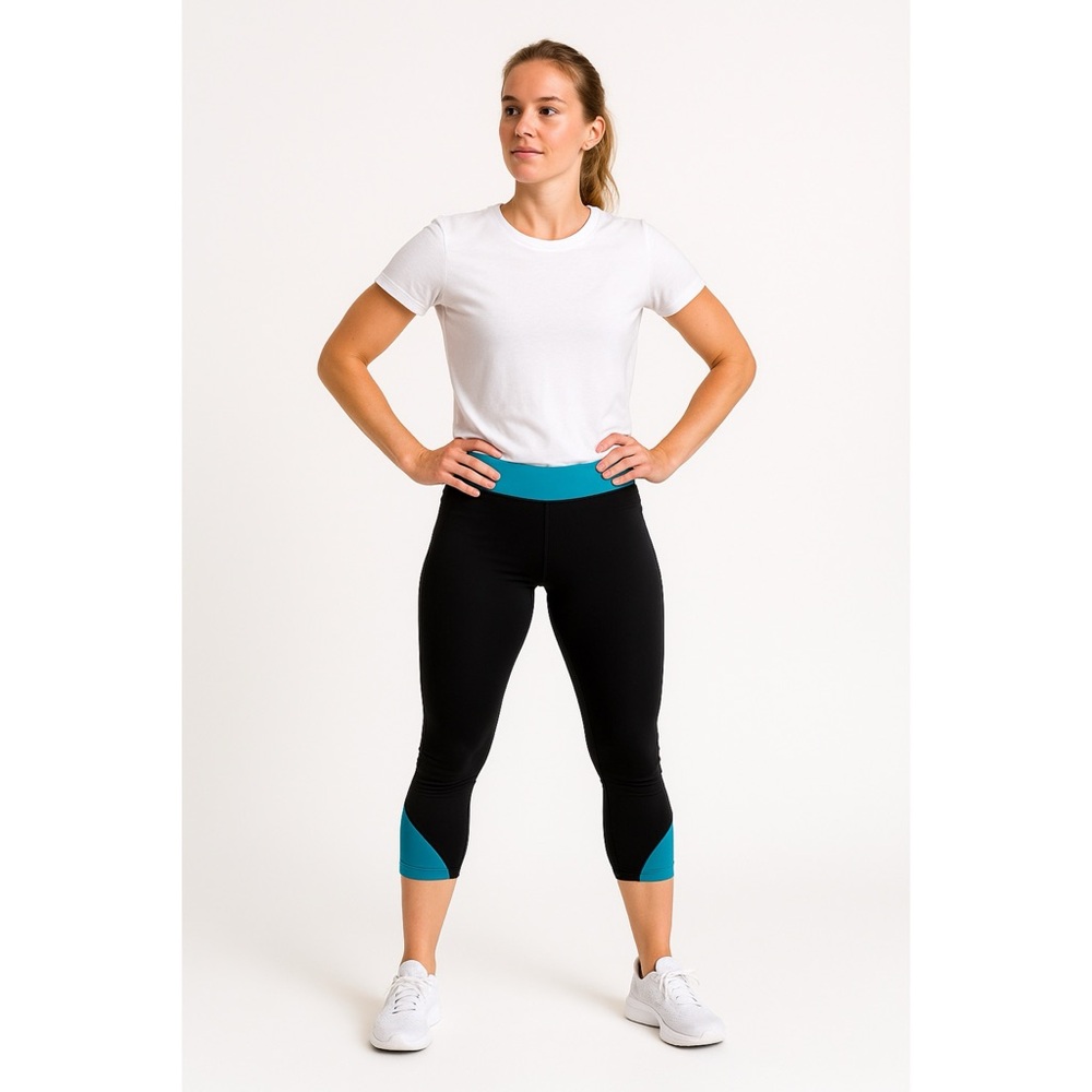 MPG Athletic Leggings Capri Black Turquoise Size M